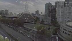 Aerial view of the Melbourne Art Centre Spire with City in the back ground. Melbourne Australia Stock Footage