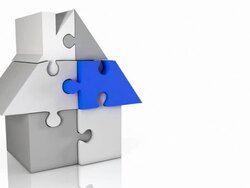 Animated Jigsaw House Loop - Blue / Grey (2 camera angles) Stock Footage