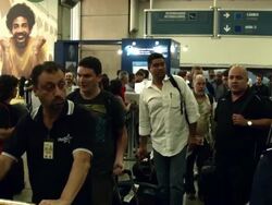 Fans Arrive For The FIFA 2014 World Cup At Rio De Janeiro Galeao International Airport Stock Footage