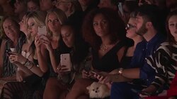 June Ambrose, Kelly Osbourne, Brad Walsh, Coco Rocha, Pamela Anderson, Neve Campbell, Christina Hendricks, Jaimie Alexander, Ashley Graham and Isabelle Fuhrman at Christian Siriano - September 2016 - New York Fashion Week Stock Footage