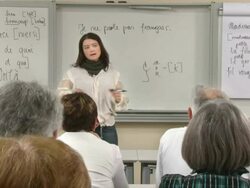 HD: Professor Writing On Blackboard and Lecturing French Stock Footage