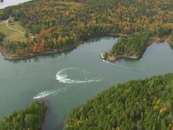 WS ARIEAL ZO View of Water flow with islands / Maine, United States Stock Footage