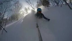 POV of a young man skier skiing on a snow covered mountain. - Slow Motion Stock Footage
