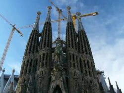 MS T/L Shot of Sagrada Familia cathedral with cranes / Barcelona, Catalonia, Spain Stock Footage