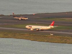 WS, HA, PAN, Jets taxiing on runways, Logan Airport, Boston, Massachusetts, USA Stock Footage