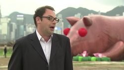 Huge blow up sculptures battle wind and rain to delight locals Instructional Video