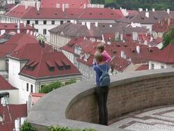 Mother and Child in Europe: Rooftop View Stock Footage