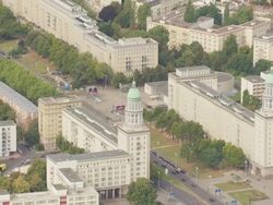 MS AERIAL View over Karl Marx Allee and Frankfort Gate / Berlin, Germany Stock Footage