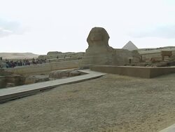 WS PAN View of Great Sphinx with tourists / Giza, Egypt Stock Footage