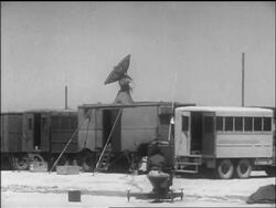 B/W 1947 radar crew at airport timing Yeager's Bell X-1 airplane flight / California / newsreel Stock Footage