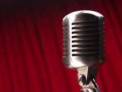 HD: Retro Microphone With Red Curtain Stock Footage