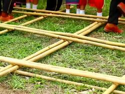 Traditional dance with native bamboo stick Stock Footage