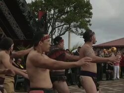 Mid shot of Maori warriors performing traditional Stock Footage