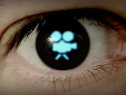 Camera shaped iris in eye. Stock Footage