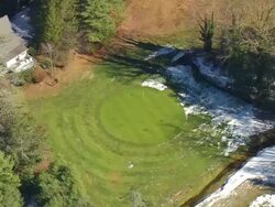MS AERIAL View of golf course with snow / North Carolina, United States Stock Footage
