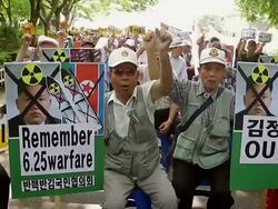 Anti-North Korea Rally Held On Eve Of Anniversary Stock Footage