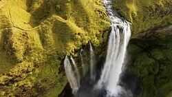 AERIAL Famous Seljalandsfoss waterfall Stock Footage