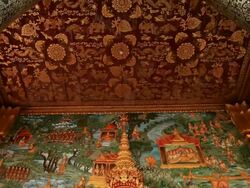 MS TD Shot of red and gold Buddhist temple doors / Luang Prabang, Laos Stock Footage