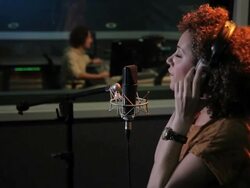 Female and technician in recording studio Stock Footage