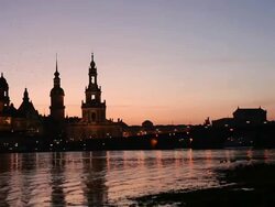 Dresden at night. In front the Elbe River. Stock Footage
