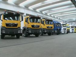  WS TU View of truck production MAN AG in assembly line Stock Footage