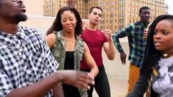 MS ZI Group of friends dancing together on rooftop Stock Footage