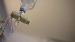 Infusion bottle with IV solution to help patient Stock Footage