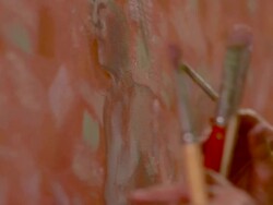 MS TD Hands working on large painting / Tivoli, New York, United States Stock Footage