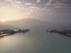 Chaowu Wharf, Sun Moon Lake_panning left Stock Footage