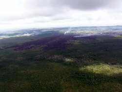 AERIAL: Homes In Pahoa, Hawaii Threatened By Lava Flow From Kilauea Volcano Stock Footage