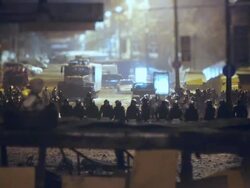 Riot police at demonstration in Kev - January 2014 Stock Footage