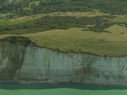 AERIAL, White cliffs and fields of Mers les Bains, Picardie, France Stock Footage