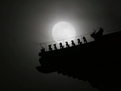 Time Lapse of Full Moon Rising Over Forbidden City Roof in Beijing Stock Footage
