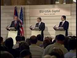 WRAP Bush, EU leaders on talks, Guantanamo, Iran News Clip