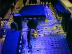 Circuit board, CU track over surface, blue lighting Stock Footage