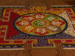 CU ZI Detailing mandala with blue sand / Kathmandu, Central Region, Nepal Stock Footage