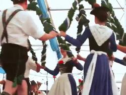 Traditional Bavarian dance performed in a beer tent Stock Footage