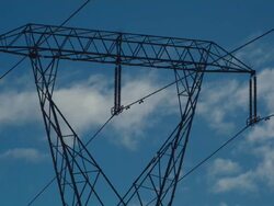 CU Clouds moving across sky with power line / Zillah, Washington, USA  Stock Footage