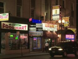 WS Neon signs on Division Street / Chicago, Illinois, USA Stock Footage