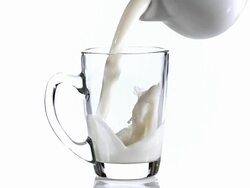 CU SLO MO Milk being poured in cup / Vieux Pont, Normandy, France  Stock Footage