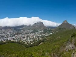 Cape Town and cloud over Table Mountain, high angle pan Stock Footage