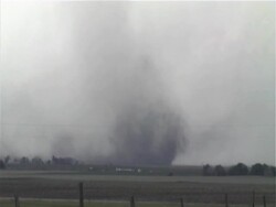 Short funnel tornado, Big Springs, Nebraska, zooms in to base of funnel and debris cloud, WA, USA Stock Footage
