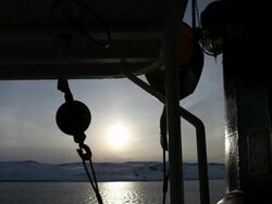 Beautiful sunrise viewed from inside a boat Stock Footage