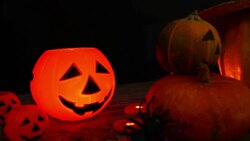 Halloween pumpkin head jack lantern on wooden background Stock Footage