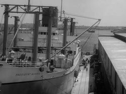 Ship SS President Monroe at dock Stock Footage