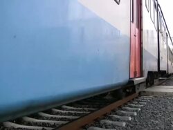 Heavy Train passes, Shakes Platform and Camera Stock Footage