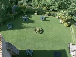 WS Looking down on lawn of luxury hotel / Gaiole in Chianti, Tuscany, Italy   Stock Footage