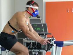 HD:Athlete Performing ECG and VO2 test on Bicycle Stock Footage