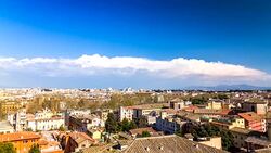 Aerial timelapse of general view of Rome with old roofs. Rome, Italy. April, 2016. Stock Footage