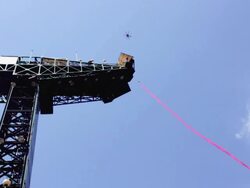 MS SLO MO Shot of Man Bungee Jumping at Namyangju / Gyeonggi=do, South Korea  Stock Footage
